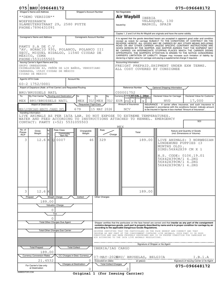MAWB_075-096648172 | PDF | Cargo | Consignee