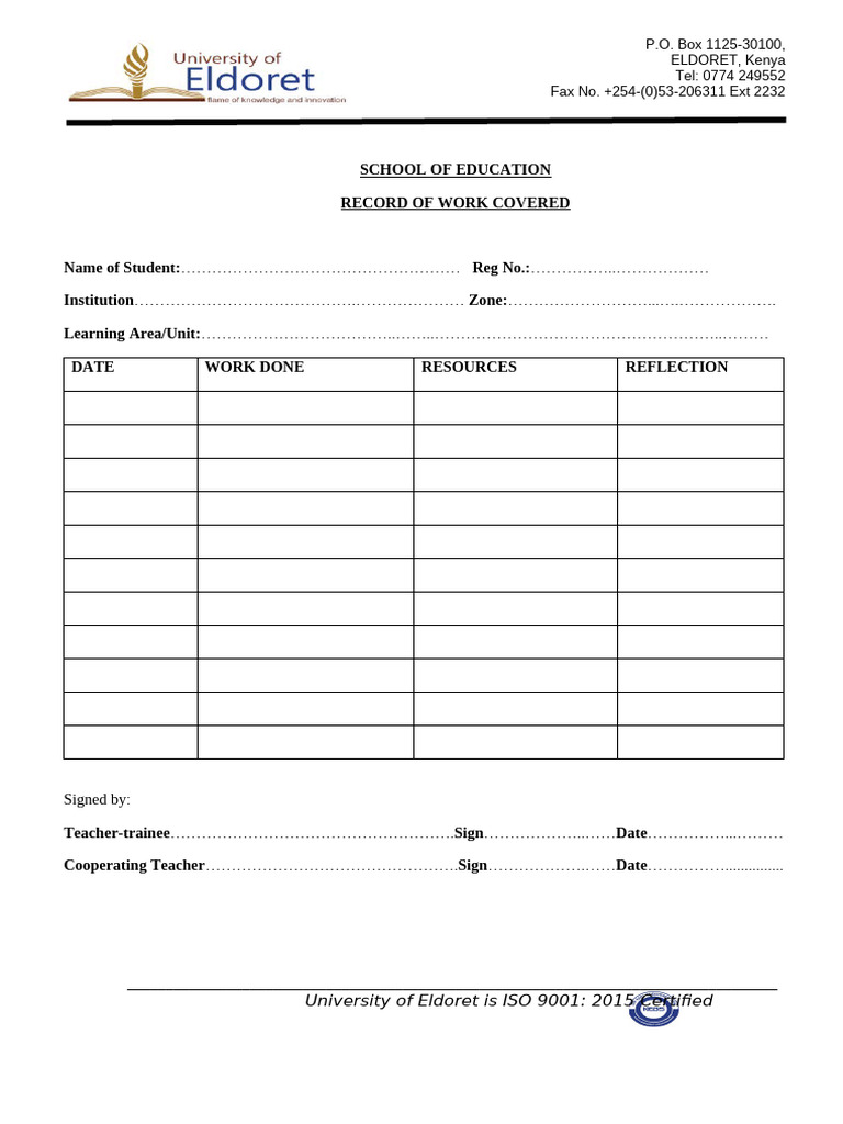 Record of Work Template | PDF
