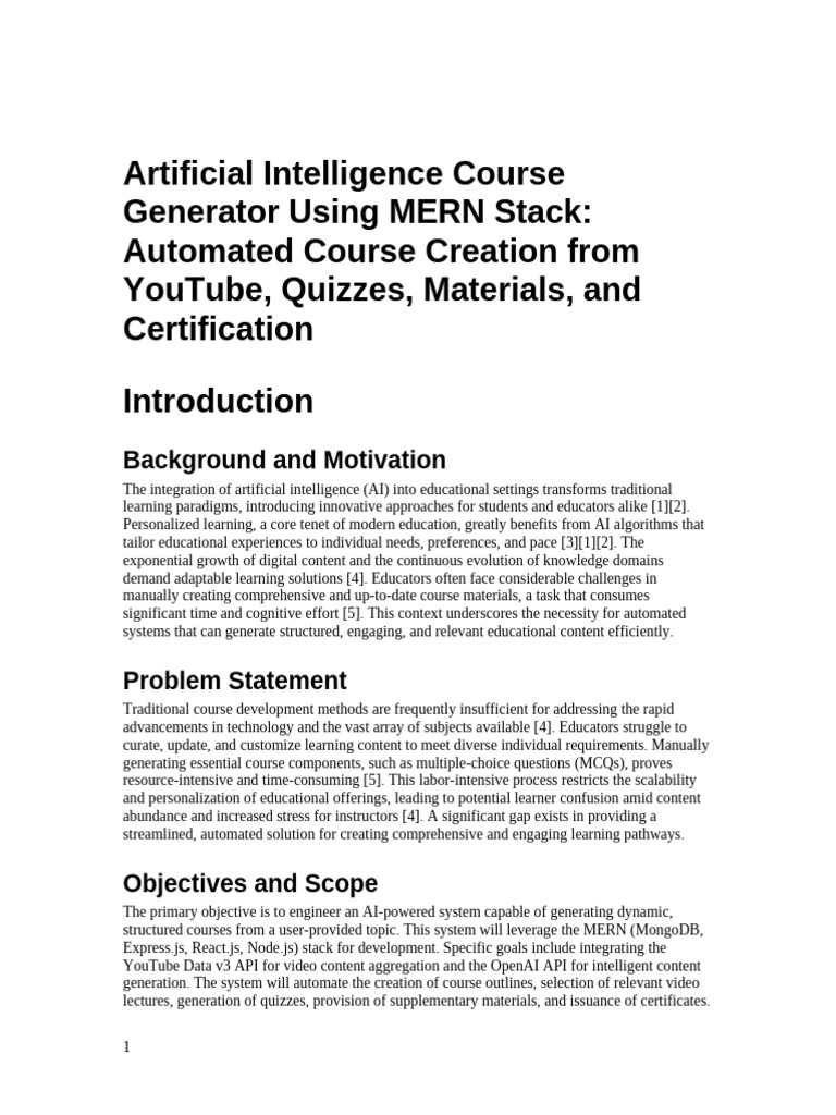 Artificial Intelligence Course Generator Using MERN | PDF | Artificial ...