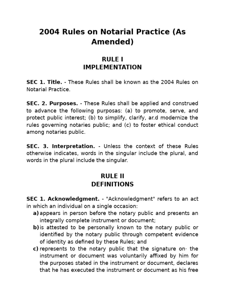 2004 Rules on Notarial Practice (as Amended) | PDF | Notary Public ...