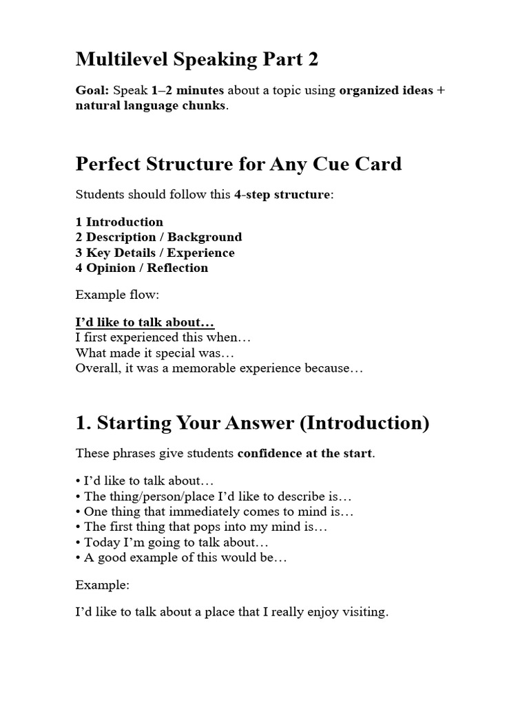 Multilevel Speaking Part 2 | PDF