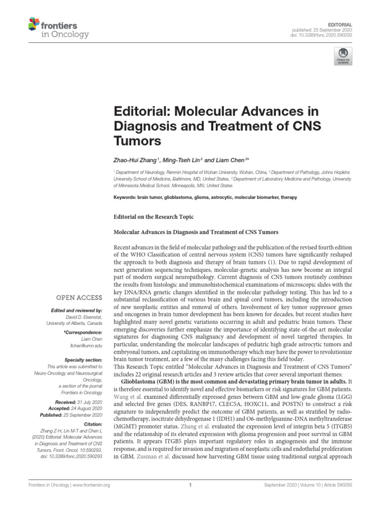 Molecular Advances in Diagnosis and Treatment of CNS Tumours_2020 ...