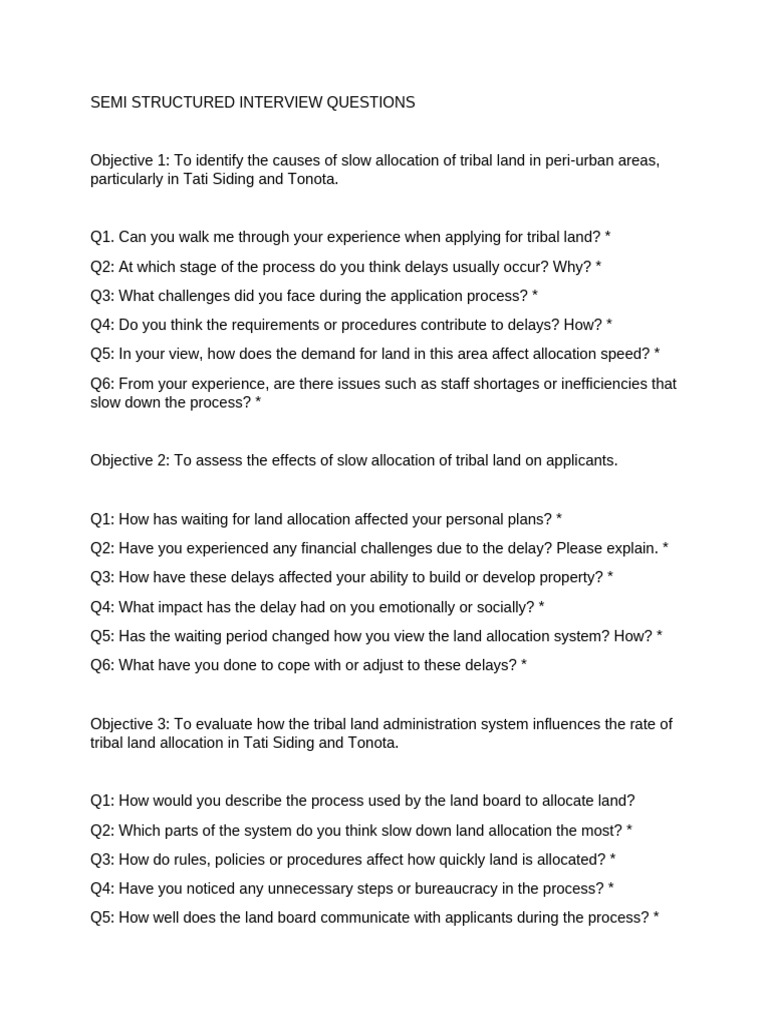 Semi Structured Interview Questions | PDF