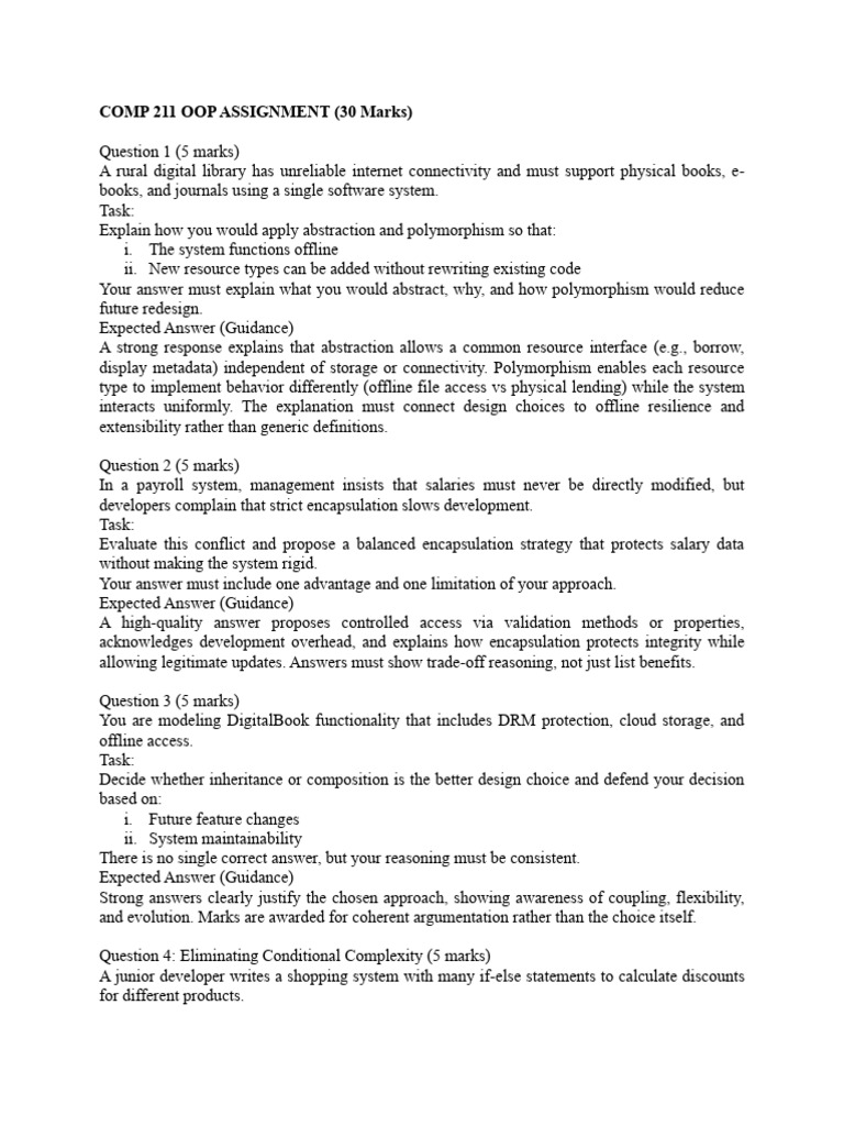 Comp 211 Oop Assignment 1 | PDF | System | Object Oriented Programming