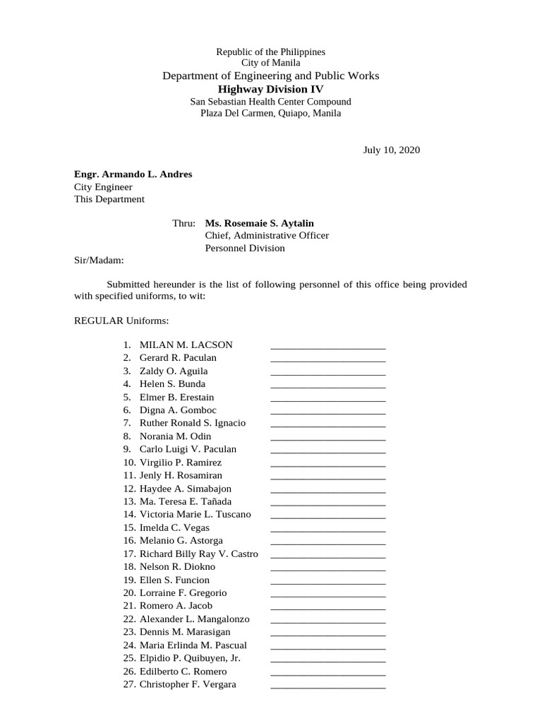 Transmittal Uniform Barong-Shirt | PDF