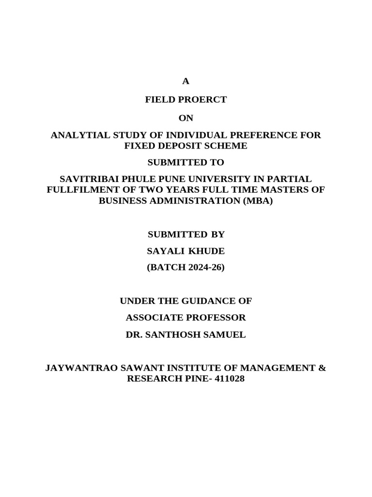 Feild Project 67 Fixed Deposit | PDF | Survey Methodology