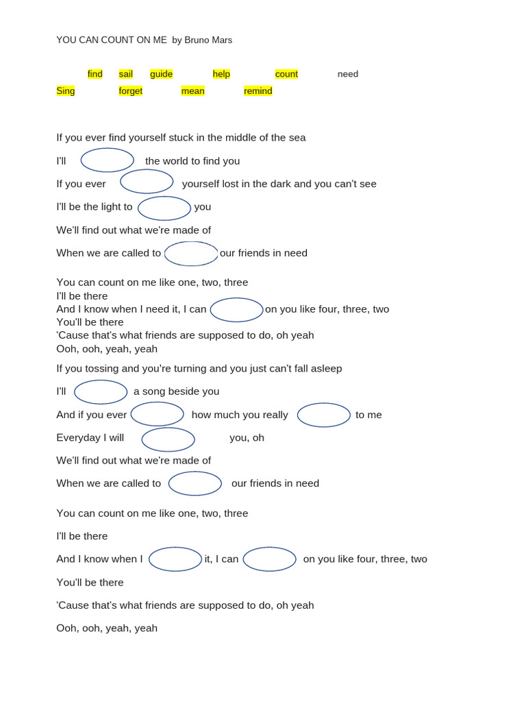 YOU CAN COUNT on ME by Bruno Mars 1st Conditional | PDF