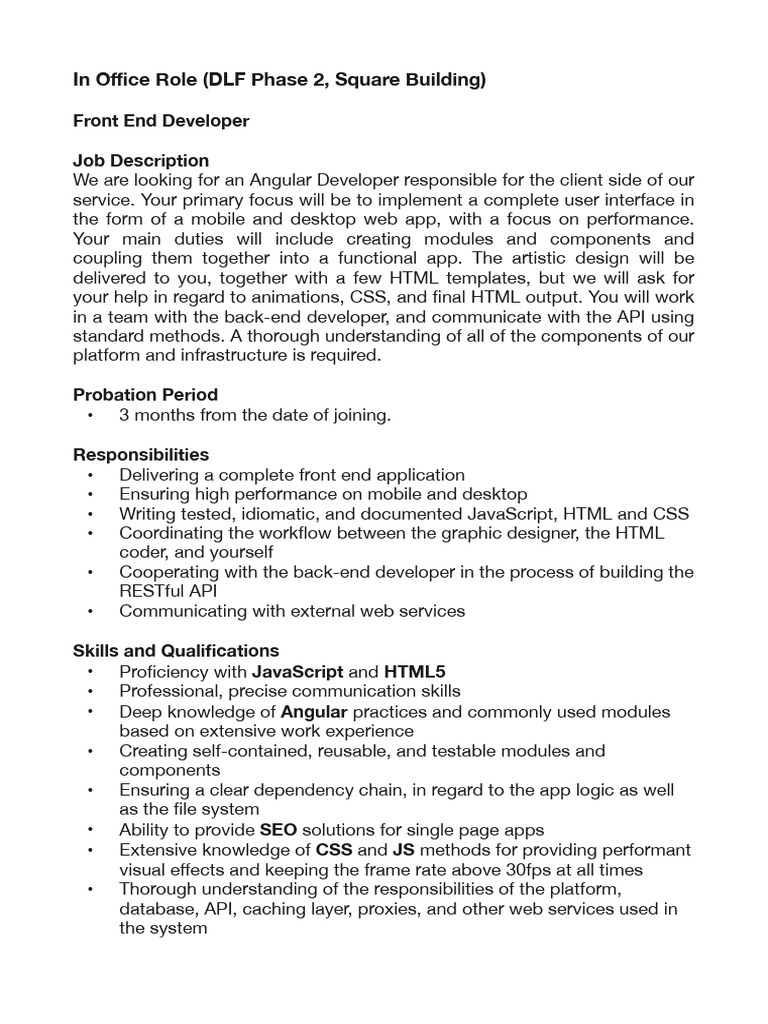 Front End Developer JD 1684578316 | PDF | Html | Software