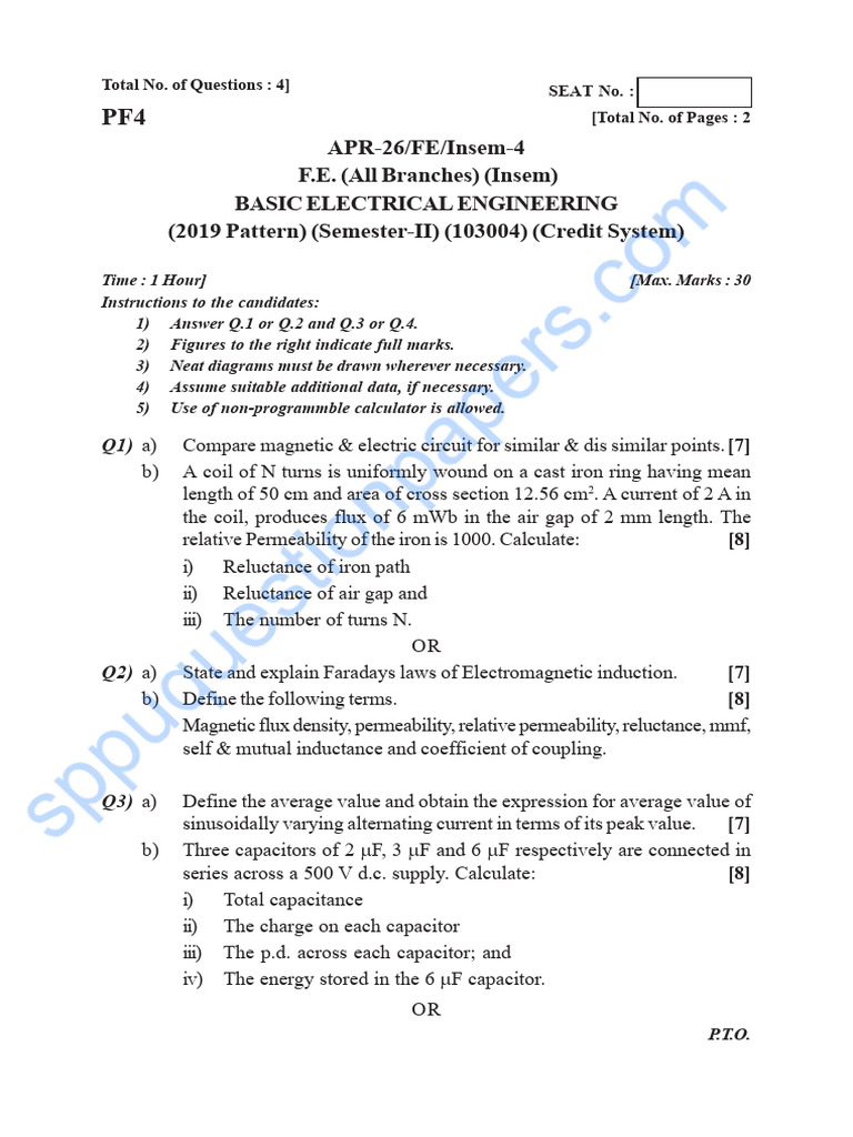 Be First Year Fe Engineering Semester 2 2026 March Basic Electrical ...