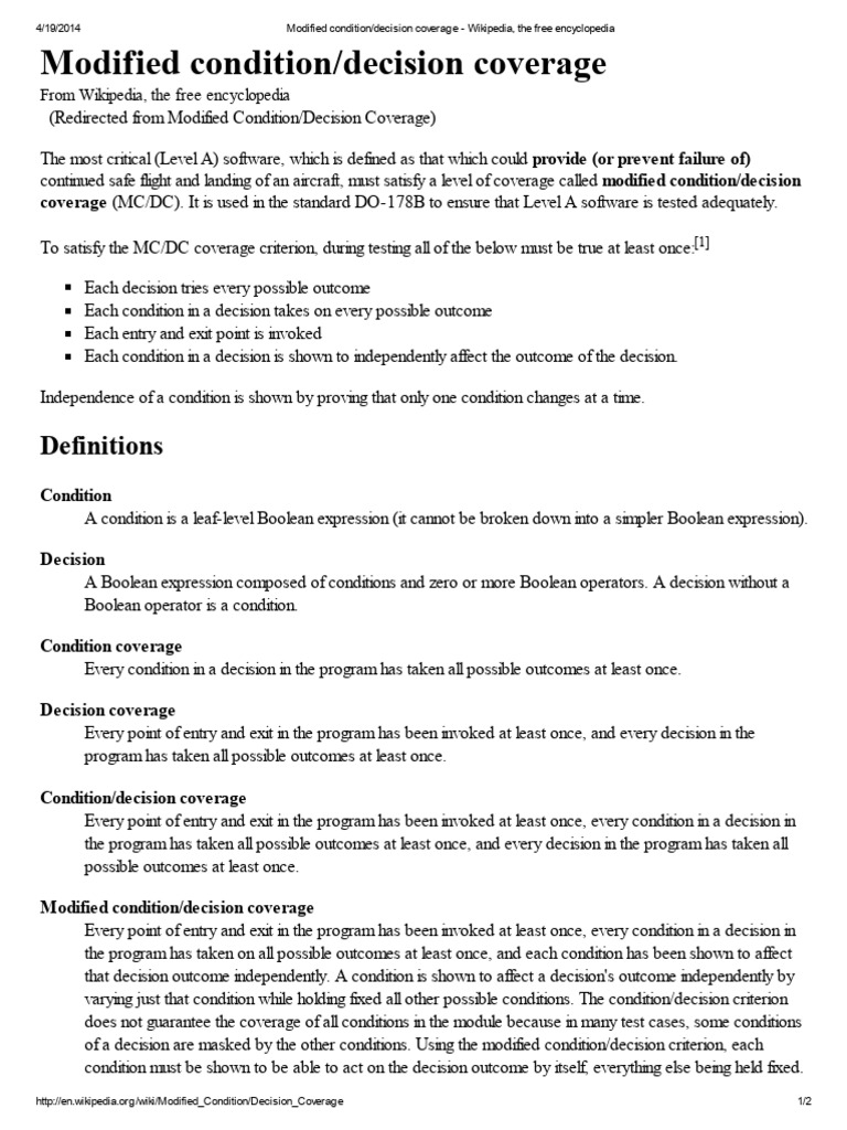 Modified Condition_decision Coverage - Wikipedia, The Free Encyclopedia ...