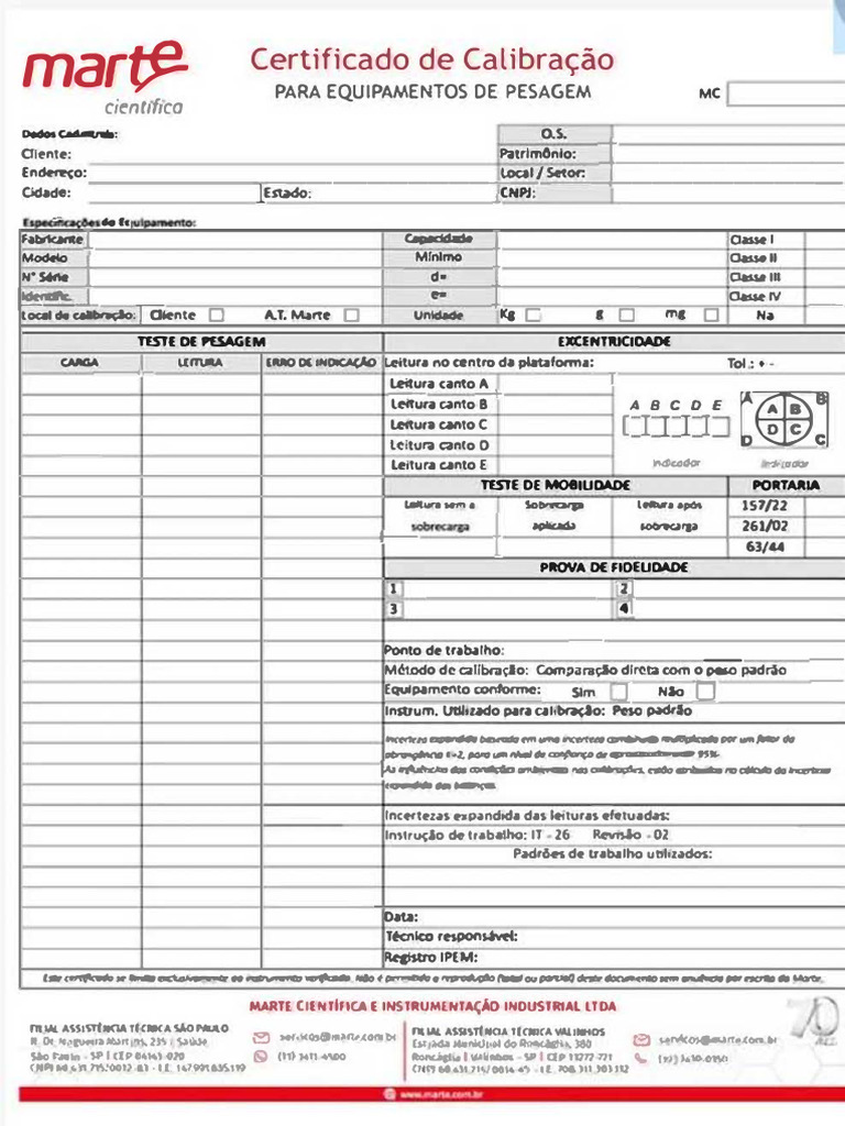 Certificado de Calibracao Rastreavel a Rbc Para Balancas e ...