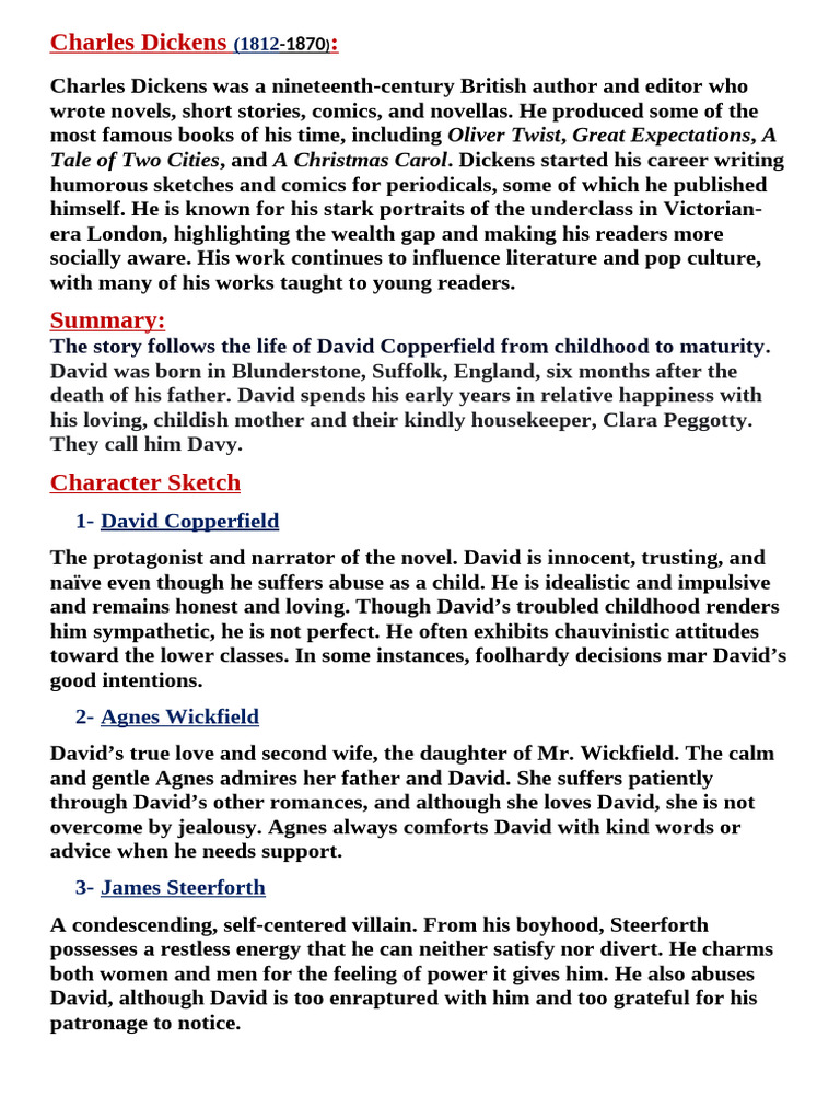 Charles Dickens. (David Copperfield)Docx | PDF | David Copperfield ...