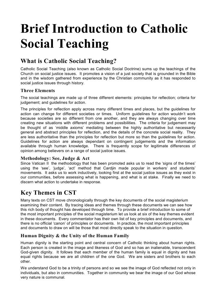Catholic Social Teachings Pdf Catholic Social Teaching Dignity