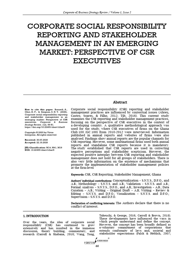 Corporate Social Responsibility Reporting and Stakeholder Management in ...