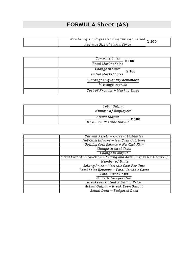 Formula Sheet (as) Complete | PDF