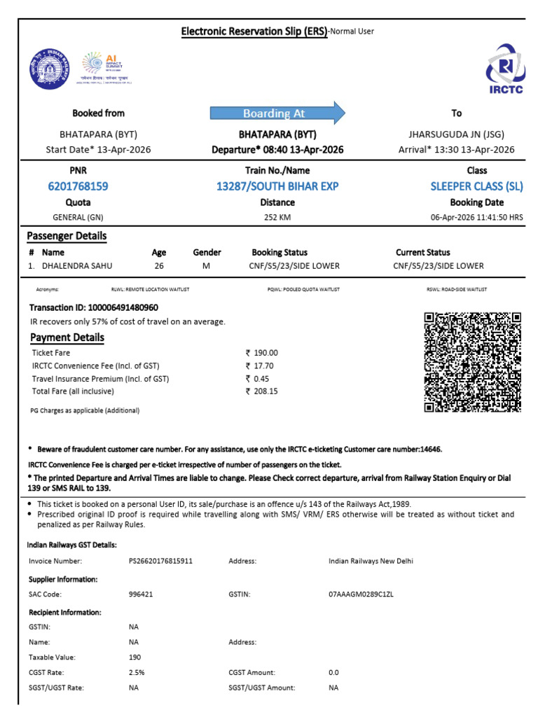 13 April Ticket_6201768159 | PDF | Identity Document