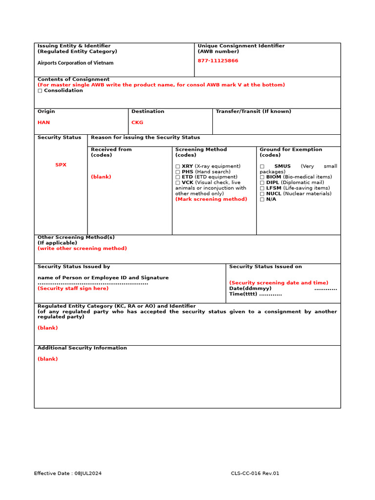 Consignment Security Declaration (ACSV) | PDF