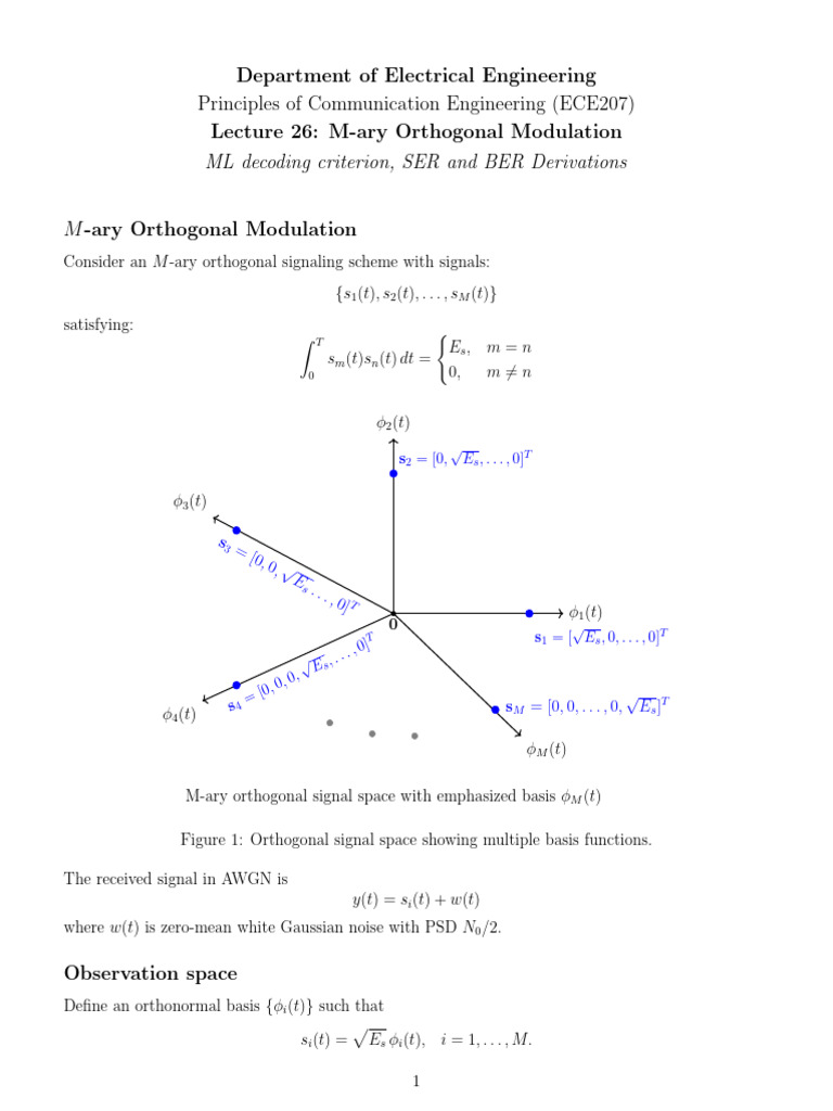 Lecture 26 Orthogonal Modulation Schemes and Ml Decoding | PDF | Basis ...