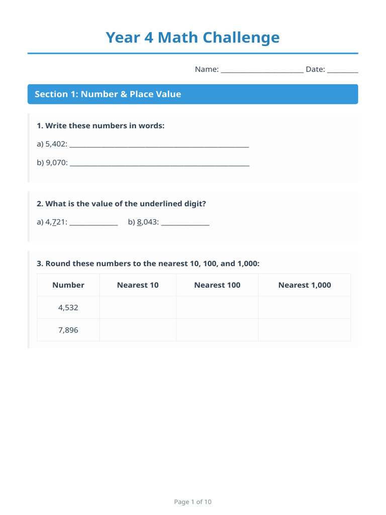 Year 4 Math Comprehensive Practice | PDF | Area | Multiplication