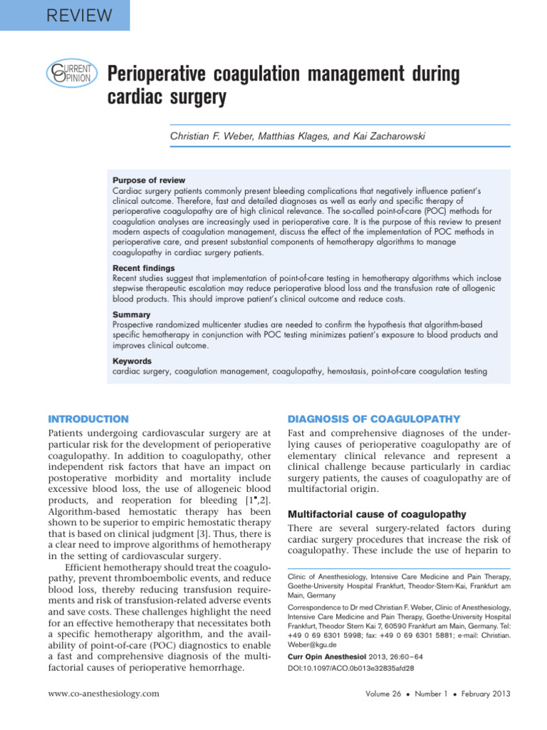 Perioperative Coagulation Management During.11 | PDF | Coagulation ...