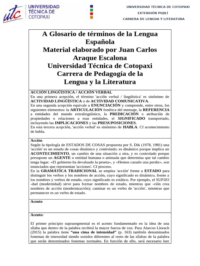Glosario de Términos de La Lengua Española | PDF | Vocal | Palabra