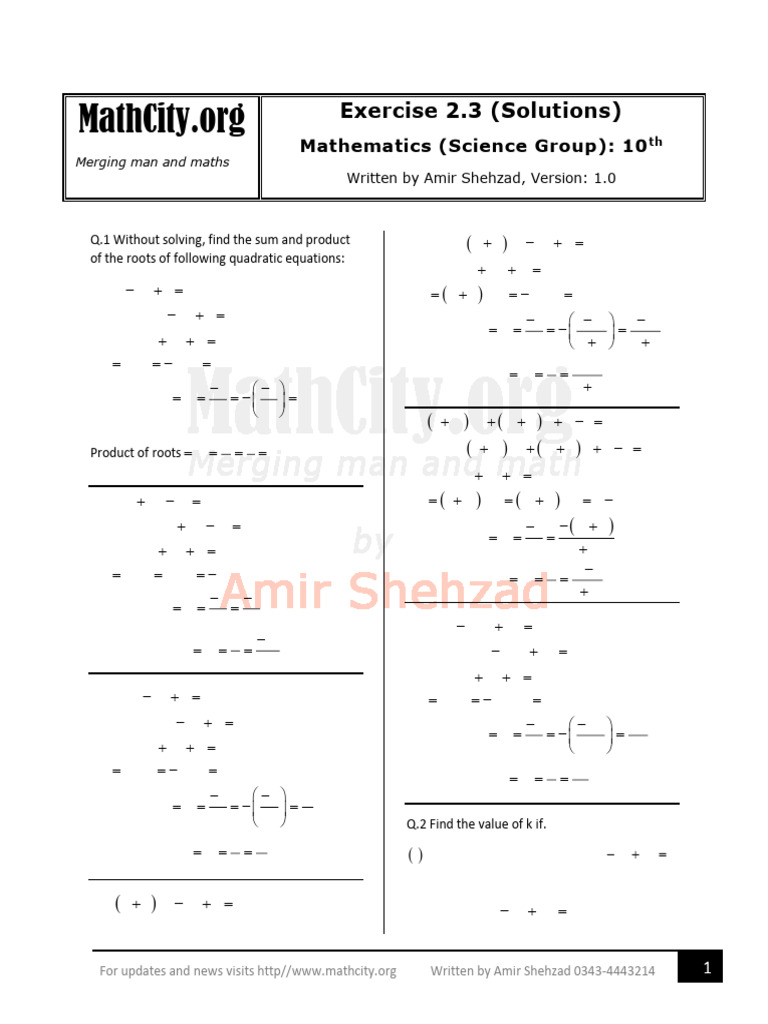 10th Science Ex 2 3 Amir Shehzad | PDF | Mathematics | Mathematical Objects