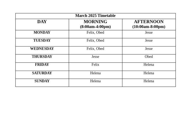 March 2025 Timetable | PDF