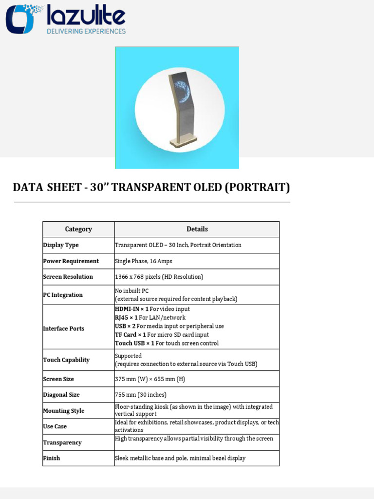 30'' Portrait Oled Data Sheet | PDF