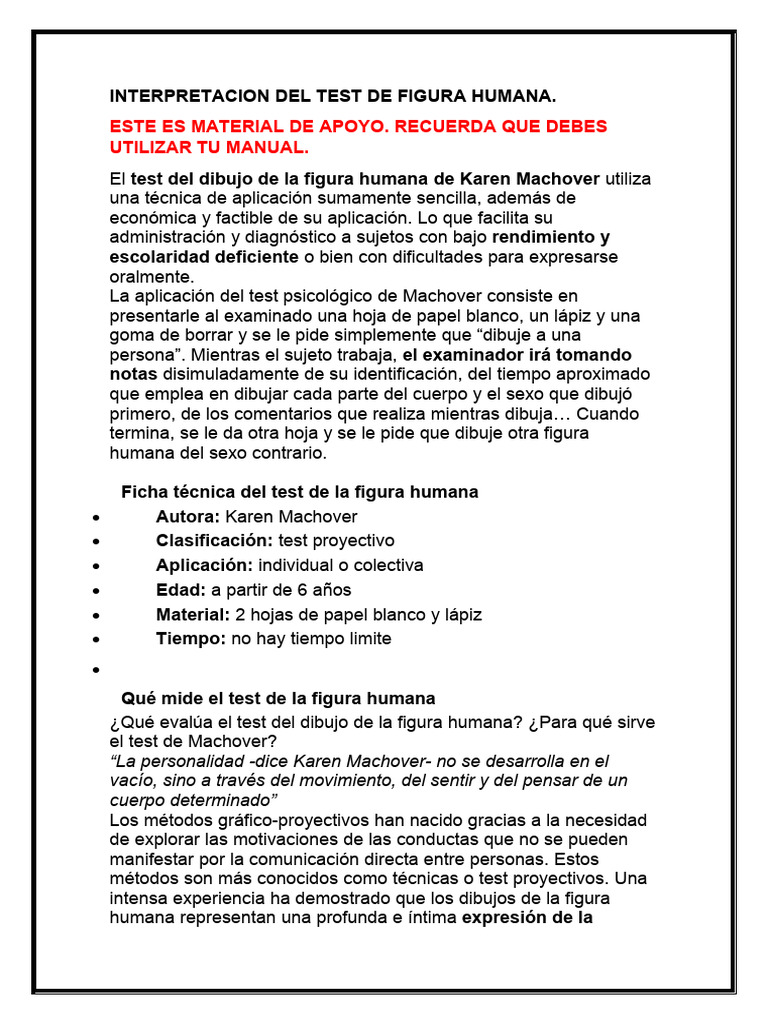 Interpretacion Del Test de Figura Humana | PDF | Agresión | Narcisismo