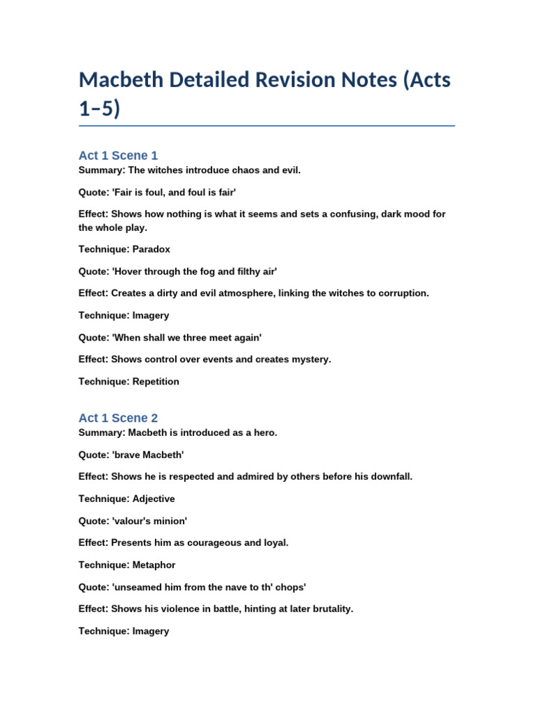 Macbeth Detailed Revision | PDF