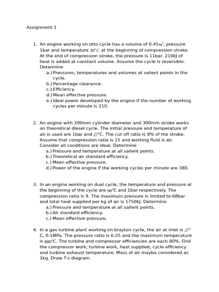Assignment 1 | PDF | Diesel Engine | Thermodynamics