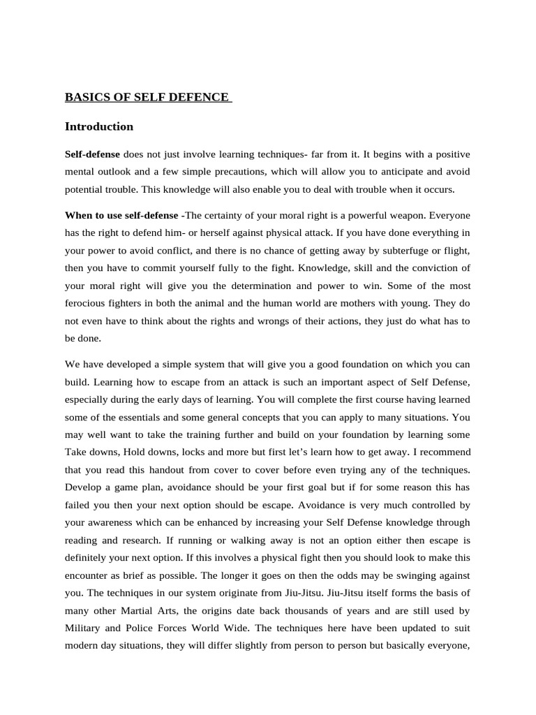 Self Defence Handout | PDF | Self Defense | Predation