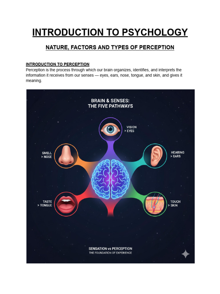 Nature, Factors and Types of Perception | PDF | Perception | Senses