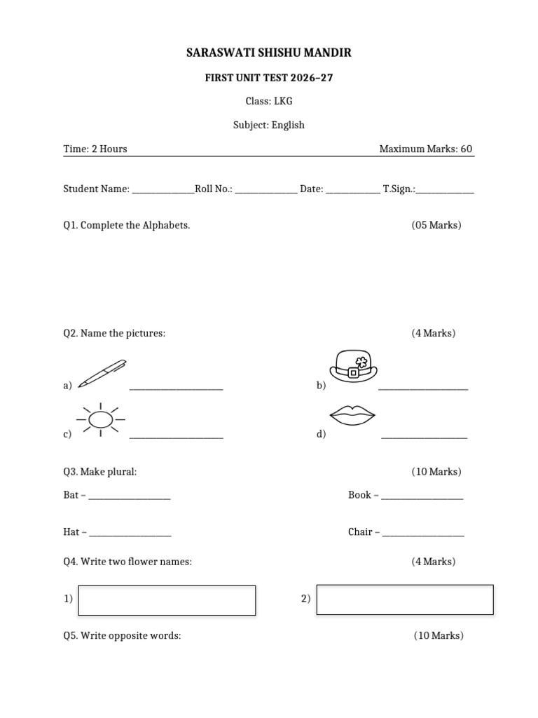 UKG - English - Question - Paper - 2025 - 26 (AutoRecovered) | PDF