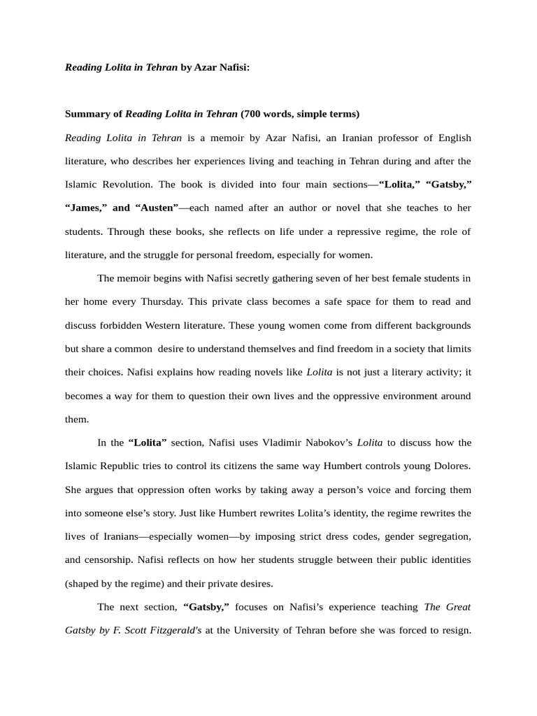 Reading Lolita in Tehran by Azar Nafisi | PDF | Lolita | Feminism