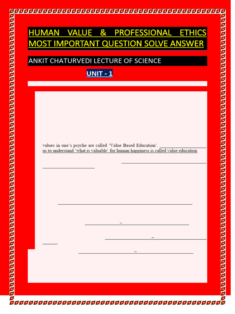 Human Value Most Important Questions Solve Answer 100% | PDF | Love ...