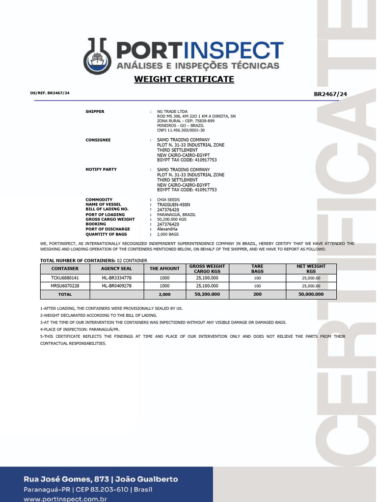 4g0525 - Ng216 - Draft Weight Certificate | PDF | Cargo | Transport