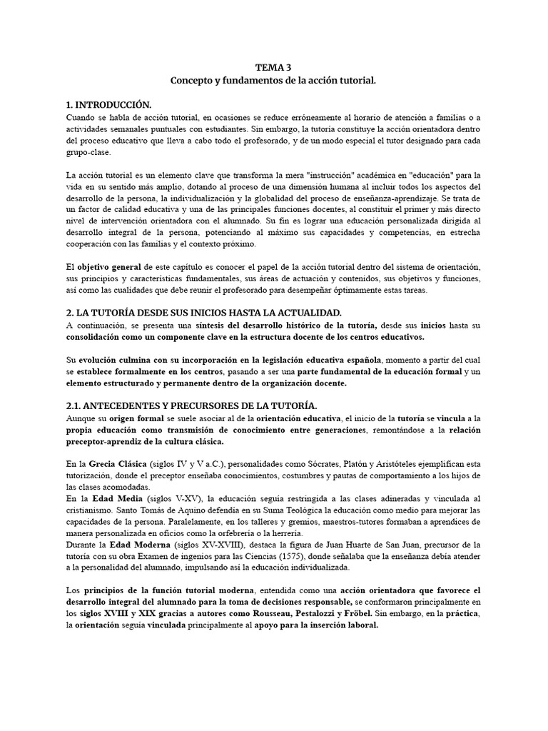 Tema 3_ Concepto y fundamentos de la acción tutorial. | PDF | Maestros ...