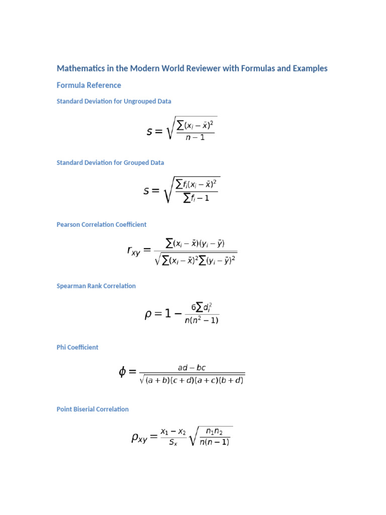 MMW Reviewer With Formulas | PDF