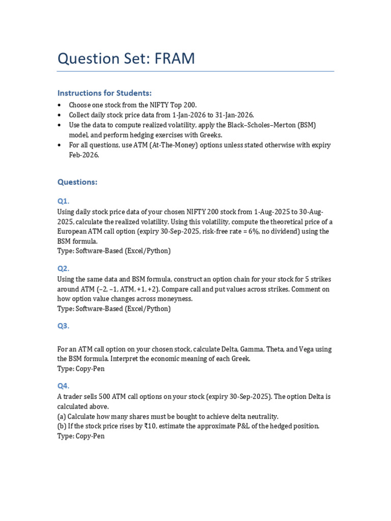 Practice Question Set FRAM | PDF | Greeks (Finance) | Option (Finance)