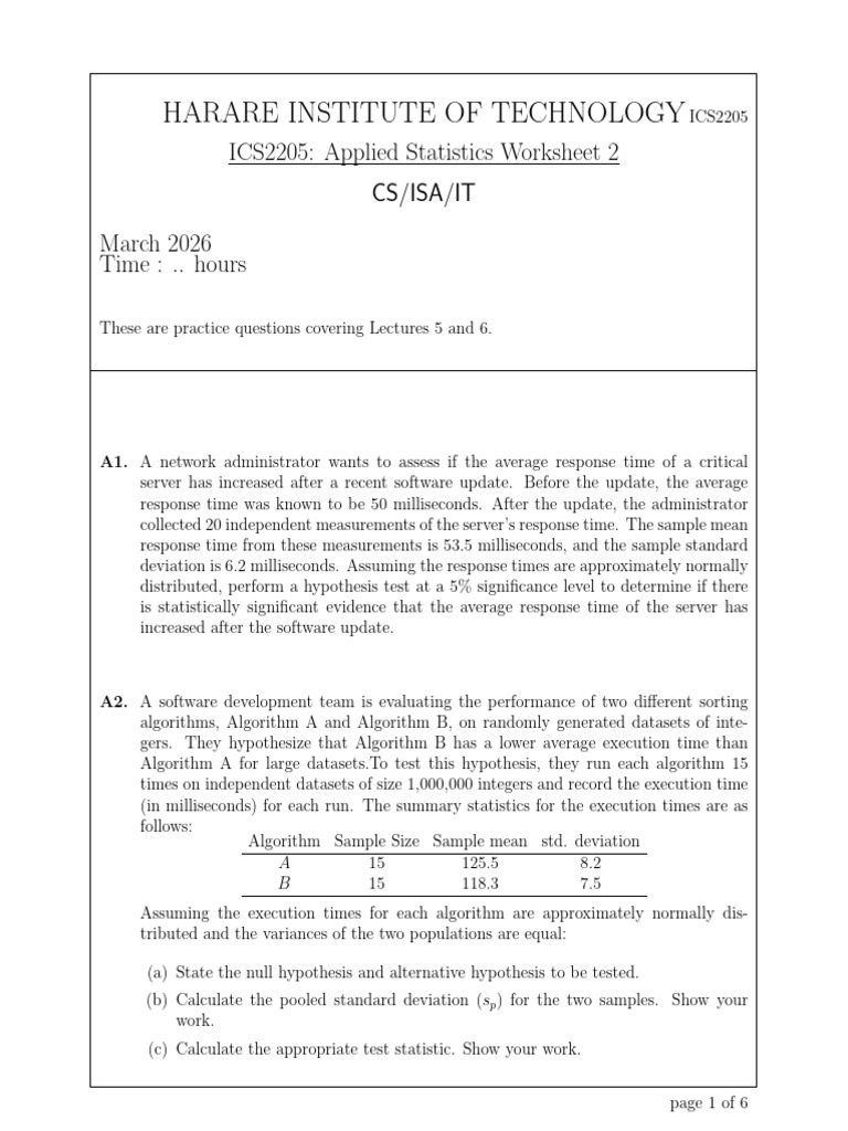 2026ICS2205 Worksheet 2 | PDF | Sample Size Determination | Statistical ...