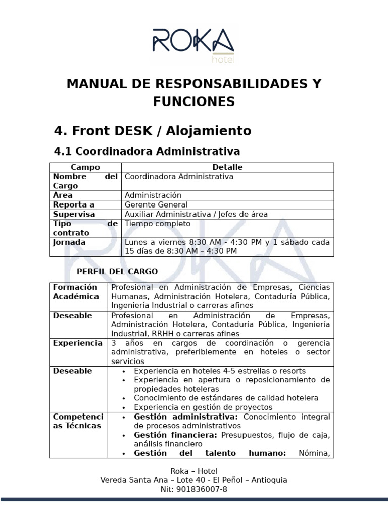 MANUAL DE RESPONSABILIDADES Y FUNCIONES ADMINISTRATIVO | PDF ...