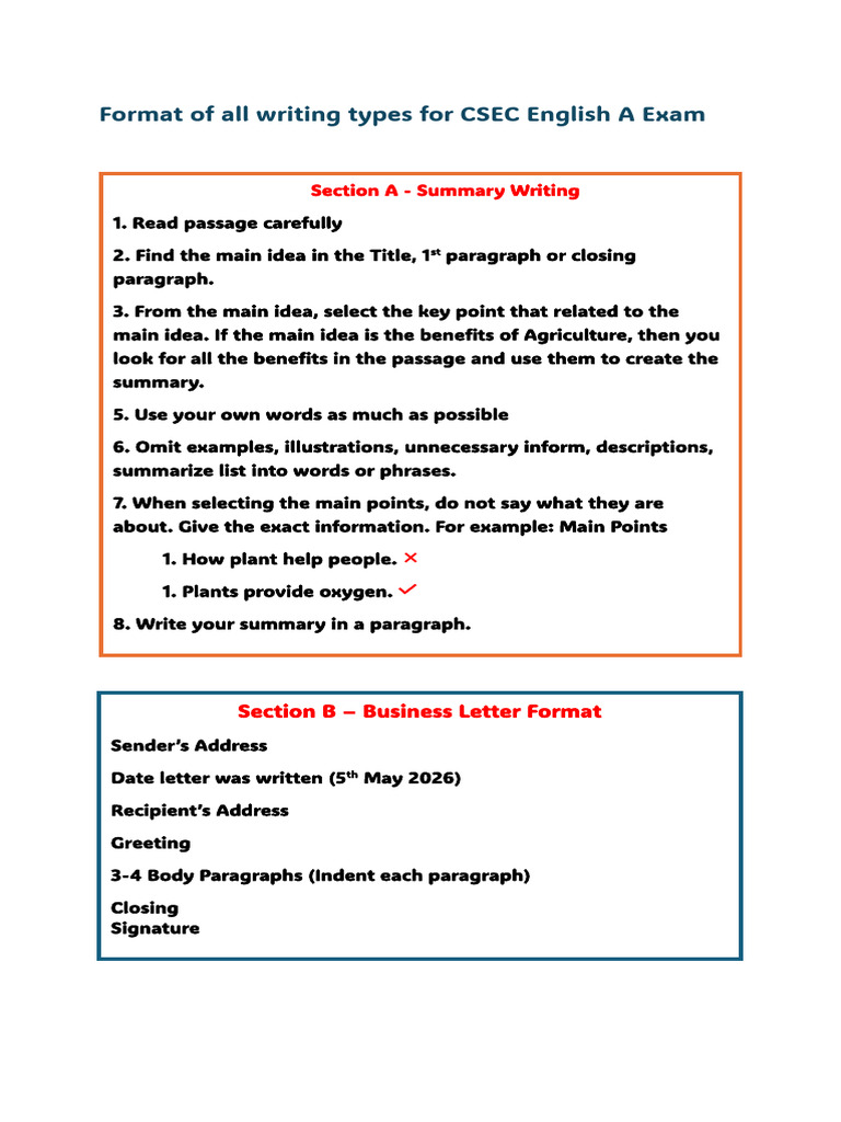 Format of All Writing Types for CSEC English a Exam | PDF | Essays ...