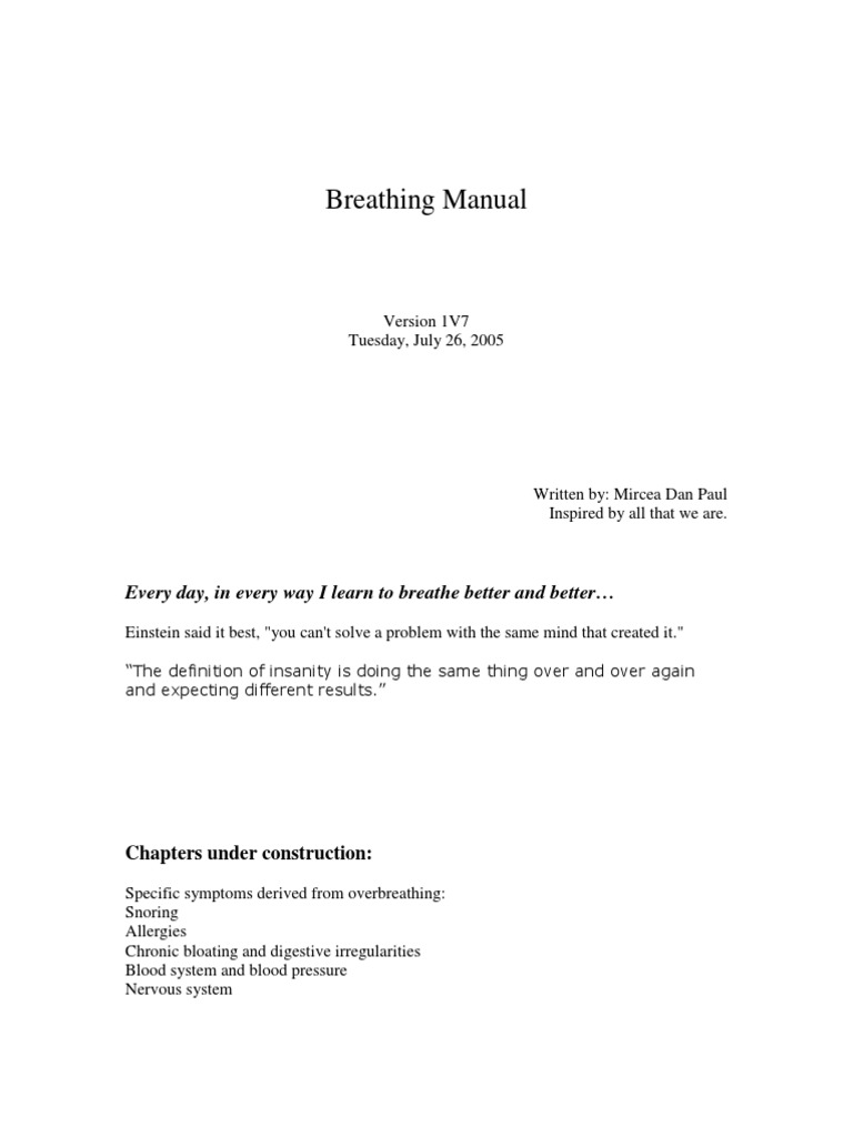 Breathing Manual: Every Day, in Every Way I Learn To Breathe Better and ...