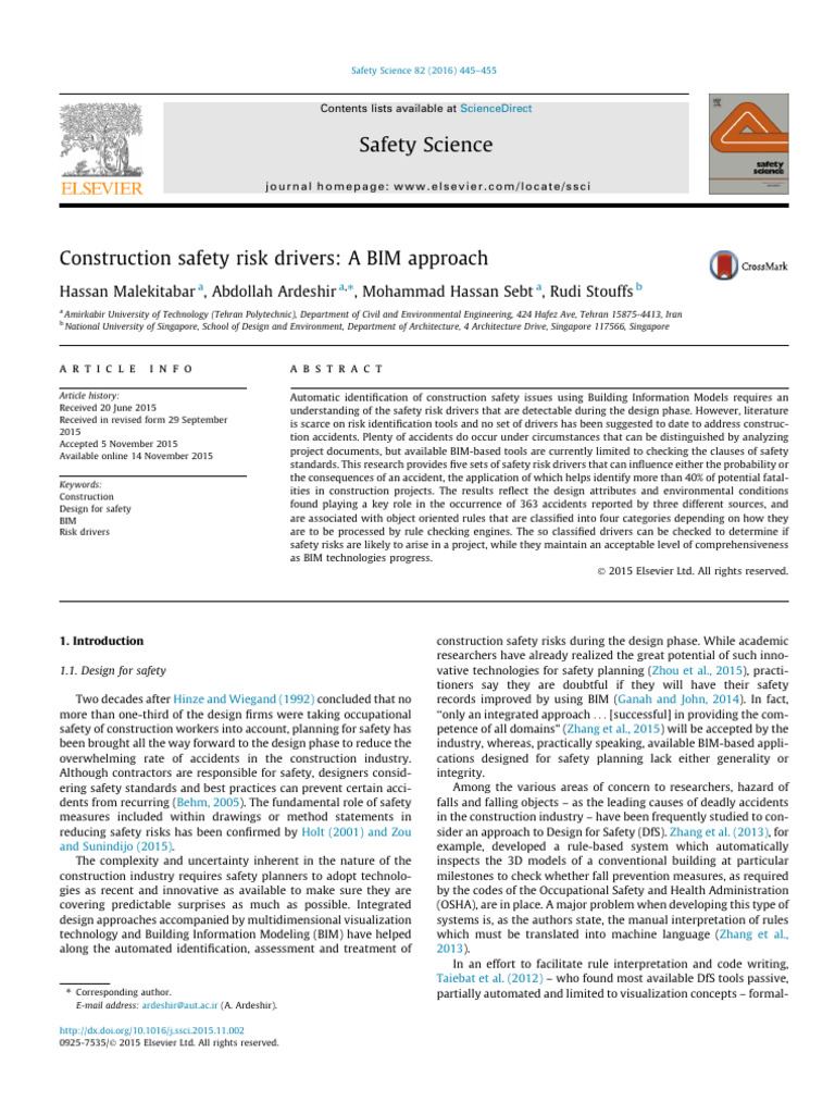2016 - Malekitabar Et Al - BIM Construction Safety Risk | PDF | Safety ...
