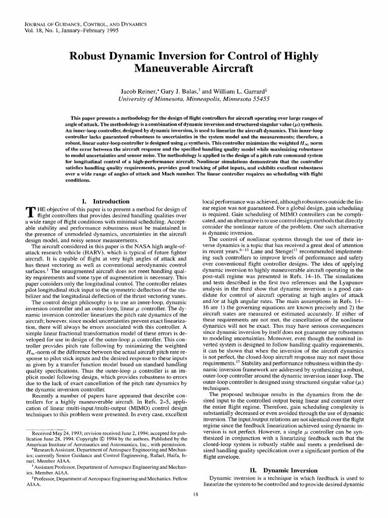 Robust Dynamic Inversion for Control of Highly Maneuverable Aircraft ...
