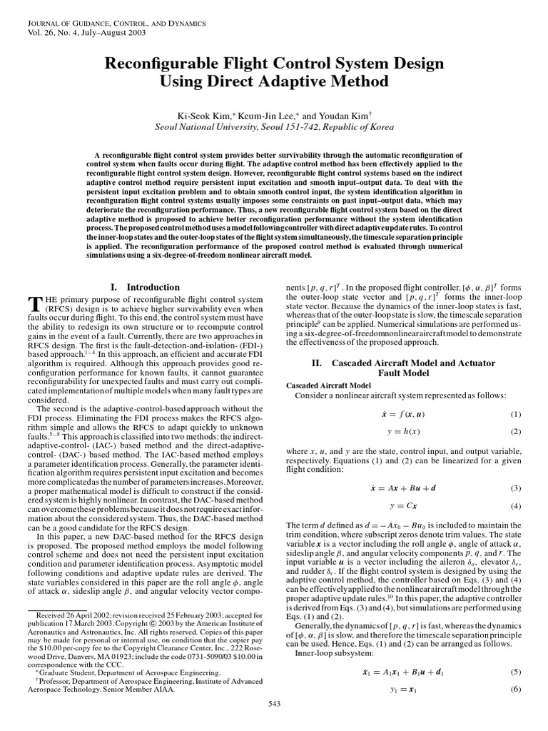 Reconfigurable Flight Control System Design Using Direct Adaptive ...