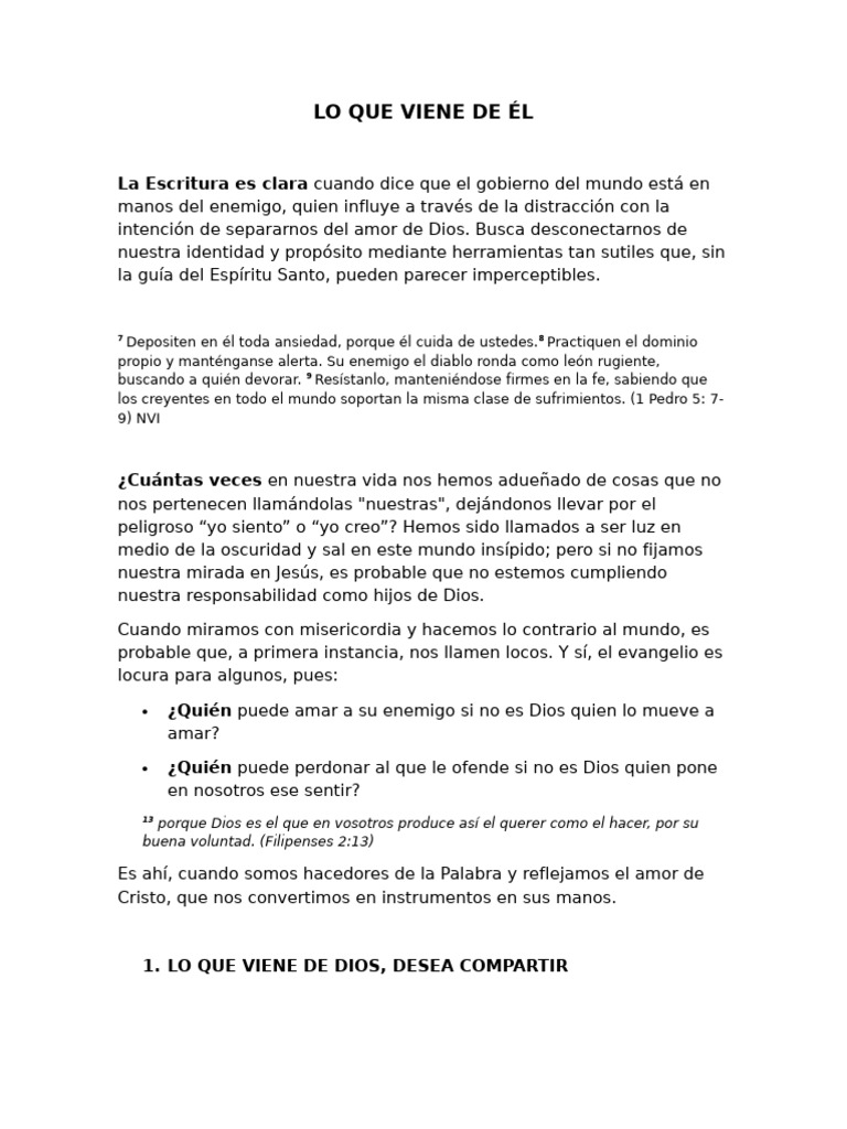 LO QUE VIENE de DIOS - Devocional Vanguardia | PDF | Cristo (título) | Amor