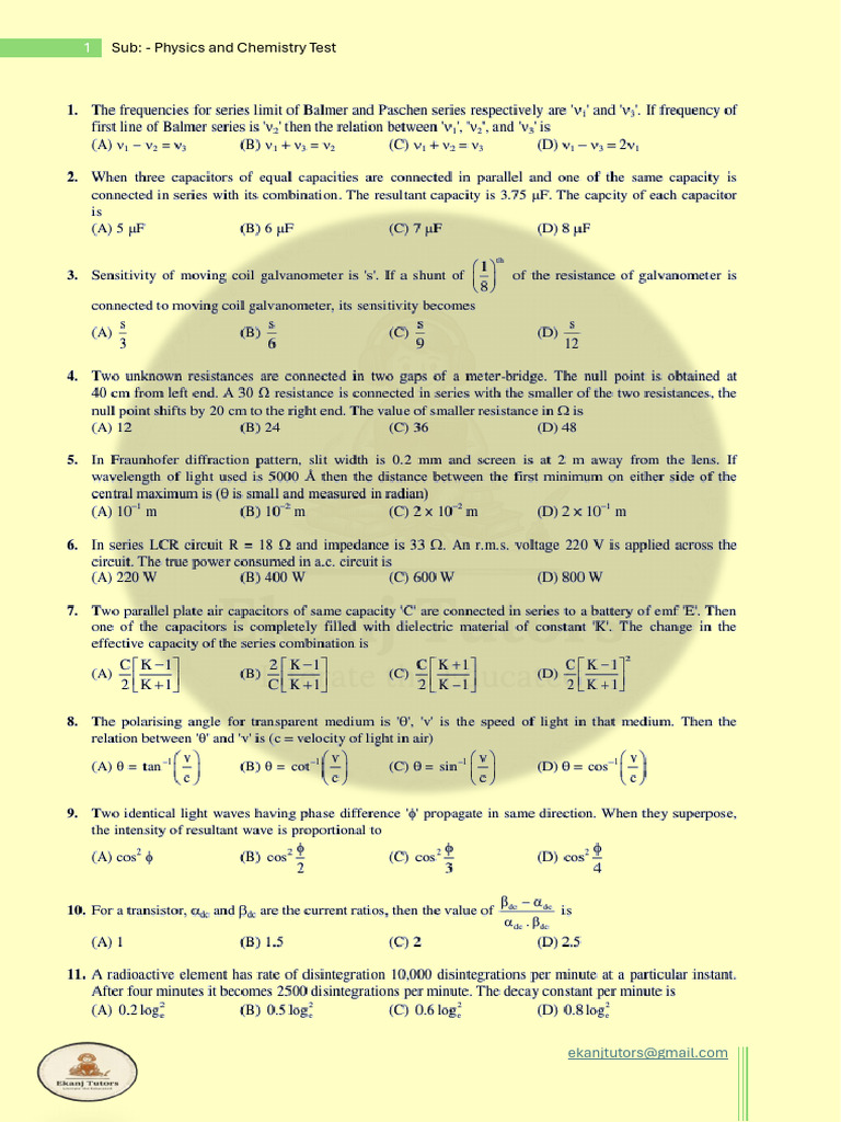 Phy and Chem Test | PDF
