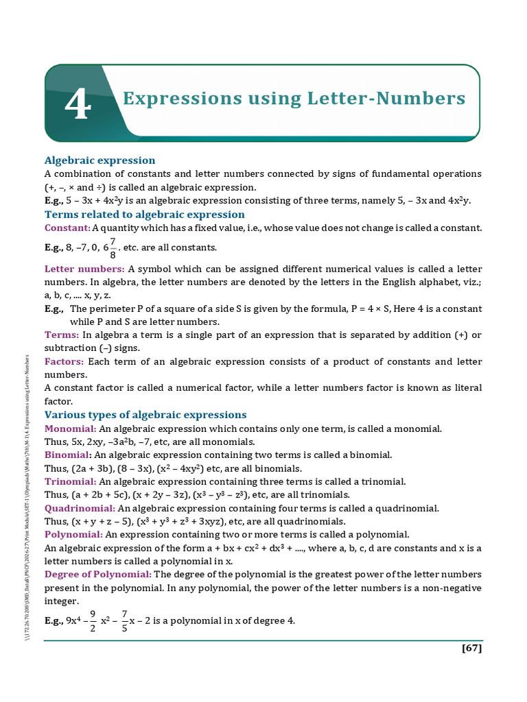 Expressions Using Letter- Numbers | PDF | Division (Mathematics ...